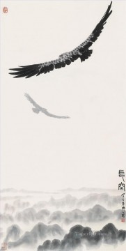  wu - Wu zuoren eagle in sky 1983 old China ink birds